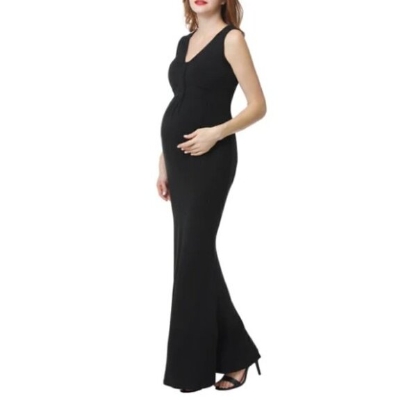 KIMI + KAI Black Sleeveless V-Neck Maternity Edrei Mermaid Maxi Dress Size S - Picture 3 of 13